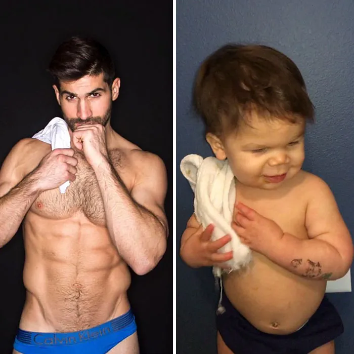 Mom Makes Fun Of Her Model Brother By Having Her Toddler Recreate His Poses, And Result Is Hilariously Adorable