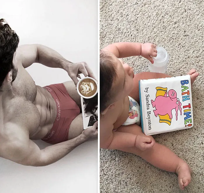 Mom Makes Fun Of Her Model Brother By Having Her Toddler Recreate His Poses, And Result Is Hilariously Adorable
