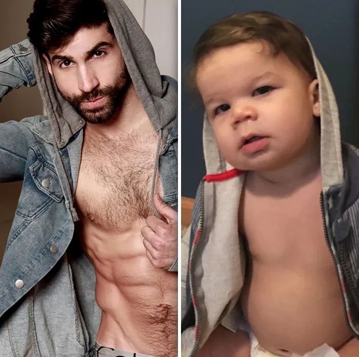 Esta madre se burla de su hermano modelo haciendo que su bebé recree sus poses, y el resultado es tan divertido como adorable