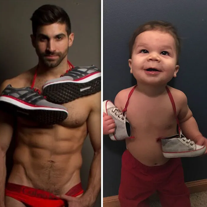 Esta madre se burla de su hermano modelo haciendo que su bebé recree sus poses, y el resultado es tan divertido como adorable