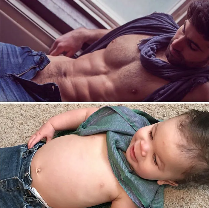 Esta madre se burla de su hermano modelo haciendo que su bebé recree sus poses, y el resultado es tan divertido como adorable