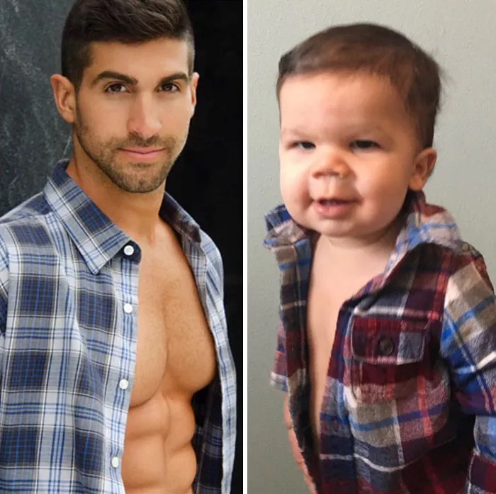 Mom Makes Fun Of Her Model Brother By Having Her Toddler Recreate His Poses, And Result Is Hilariously Adorable