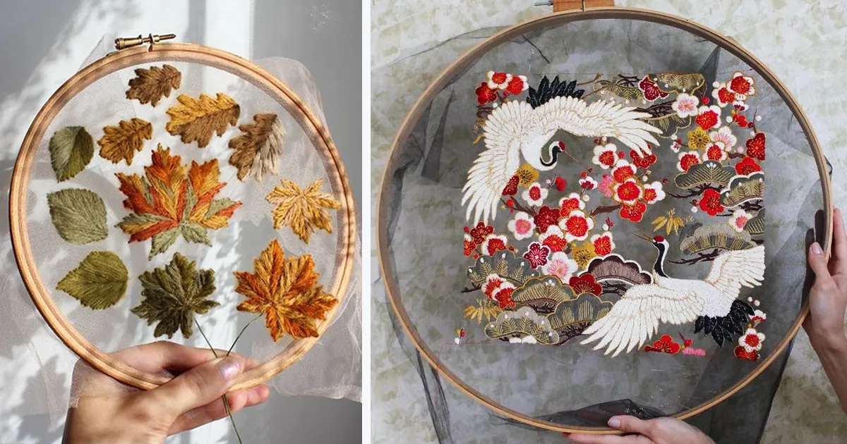 Esta artística bordadora hace que sus diseños "floten" usando tul