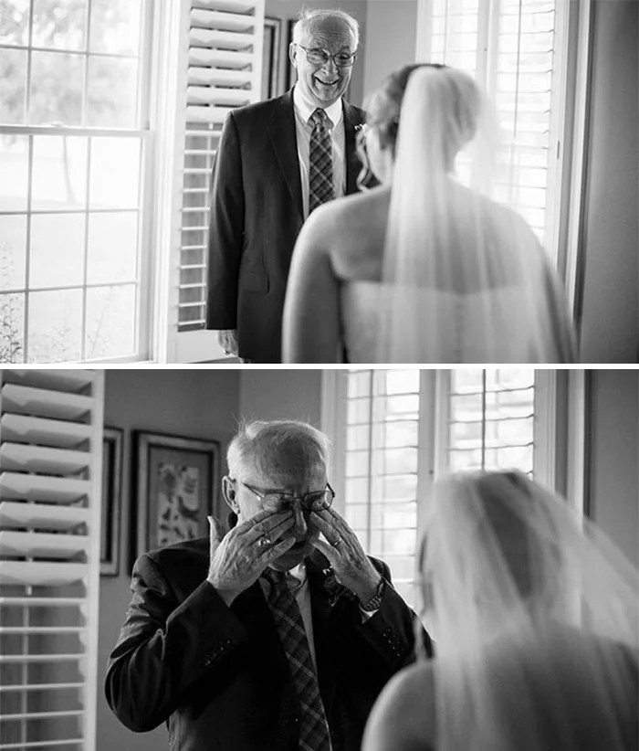 179 Times Fathers Couldn't Hold Back Their Emotions After Seeing Daughters In Wedding Dresses For The First Time