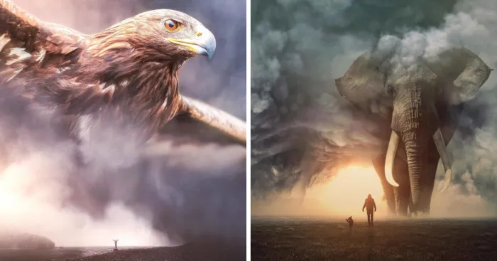 Imagino un mundo con animales gigantes en mis manipulaciones digitales