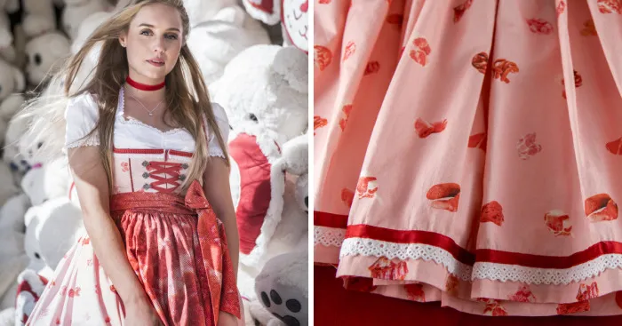 The Pattern Of This Dirndl Is Made Out Of Meat And Sausages
