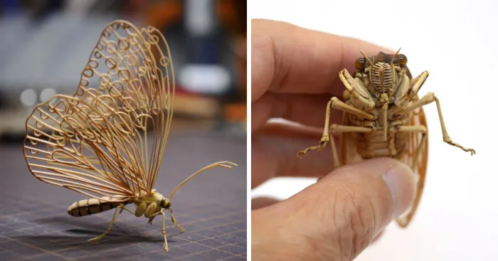 Este artista japonés crea insectos increíblemente intrincados a tamaño real hechos con bambú