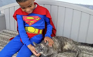Este niño de 5 años se disfraza para ayudar a gatos sin hogar, porque cree que es un superhéroe para ellos