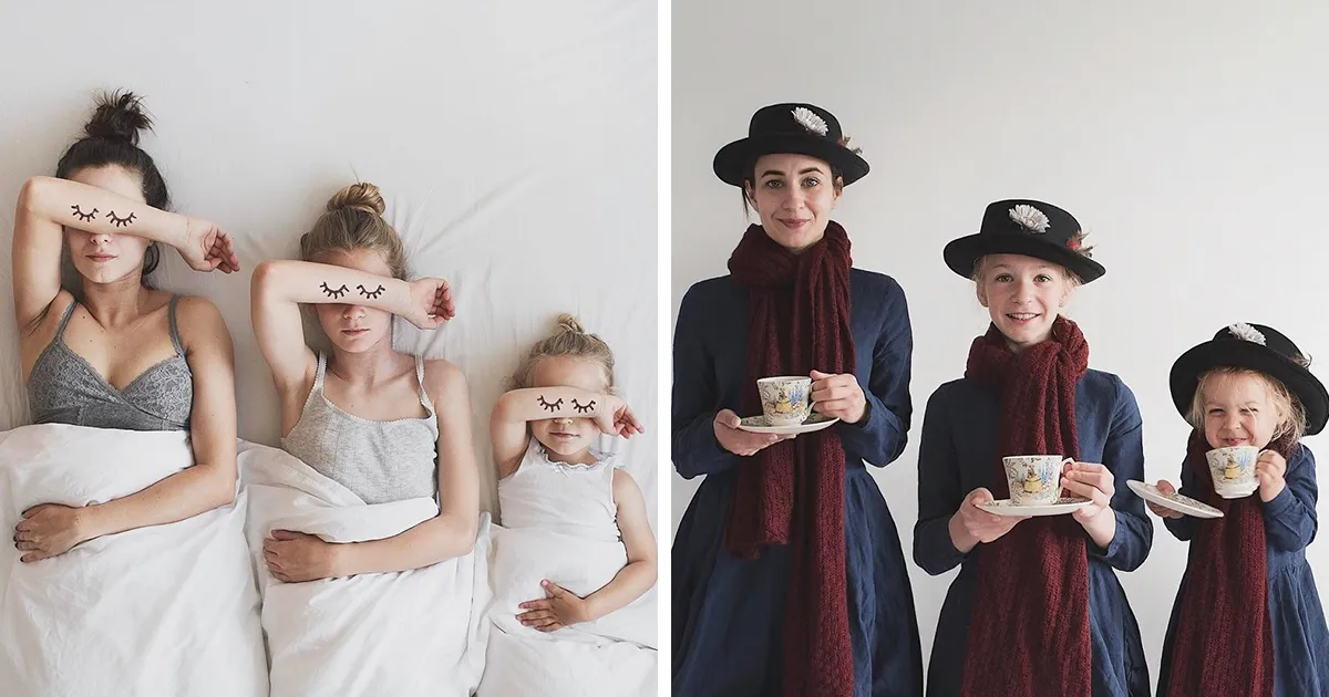 Esta madre hace adorables fotos de sus hijas con ella llevando ropa a juego (Parte 2)