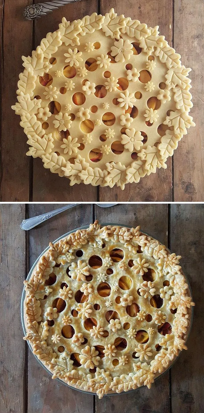 Baker Shows Before & After Pics Of Her Awesome Pie Crusts, And The Result Is Too Pretty To Eat