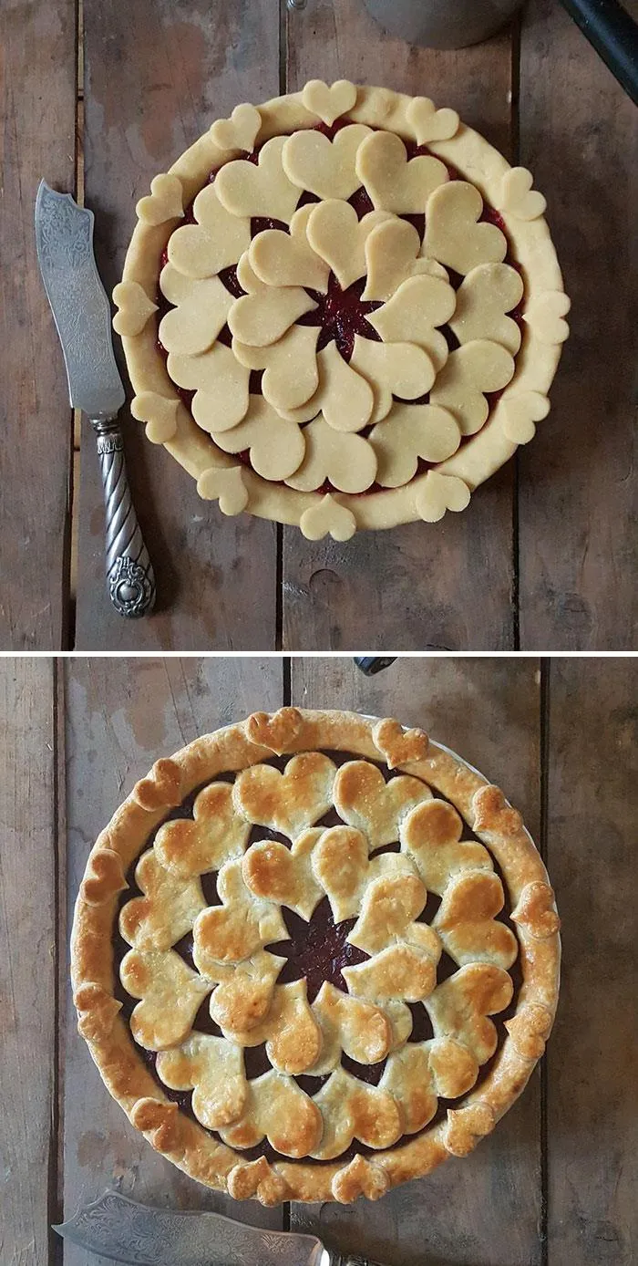 Baker Shows Before & After Pics Of Her Awesome Pie Crusts, And The Result Is Too Pretty To Eat