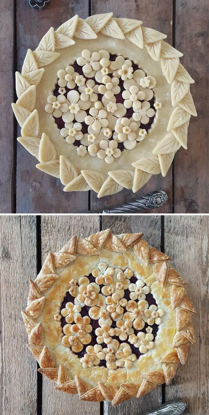 Baker Shows Before & After Pics Of Her Awesome Pie Crusts, And The Result Is Too Pretty To Eat
