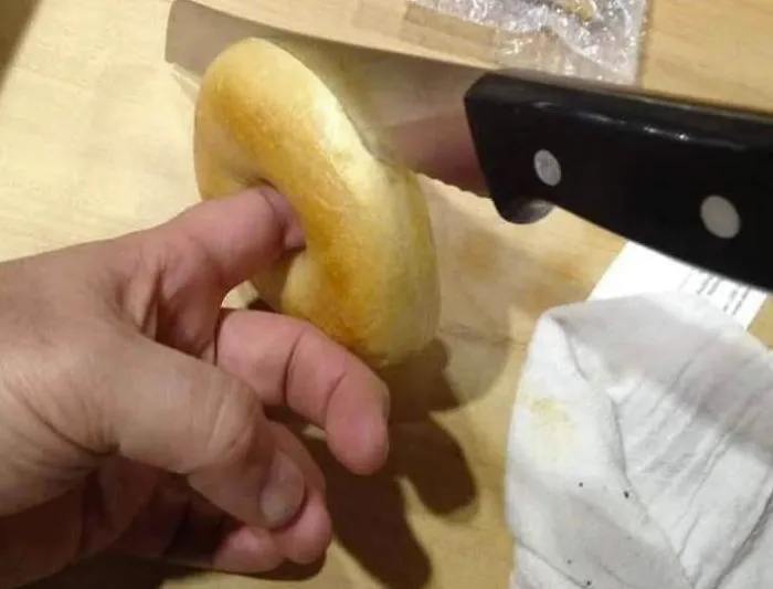 When Cutting Bagels In Half, Put Your Finger Through The Stabilization Hole To Keep It Steady