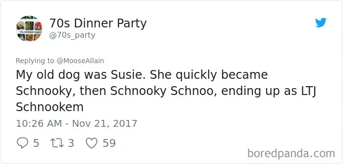 Twitter post showing a user sharing new humorous pet names replacing the original names trending online.