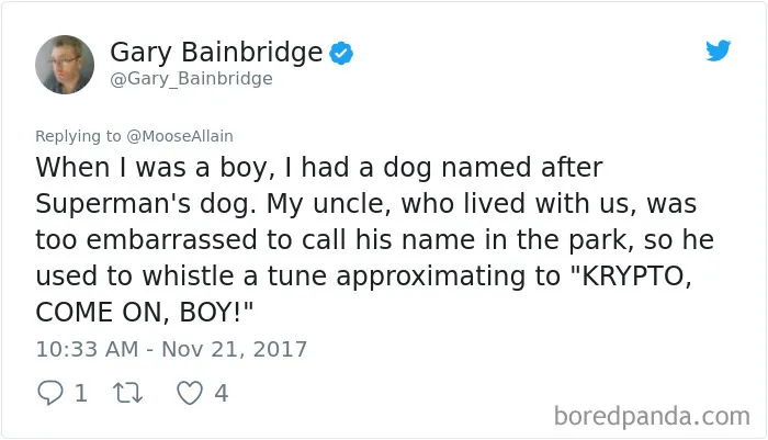 Tweet sharing a funny pet renaming story, illustrating people sharing the names they now call their pets.