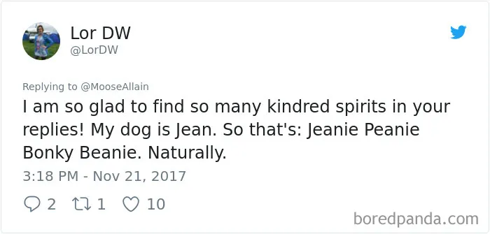 Tweet showing a person sharing a funny new pet name instead of the original one, highlighting pet renaming humor.
