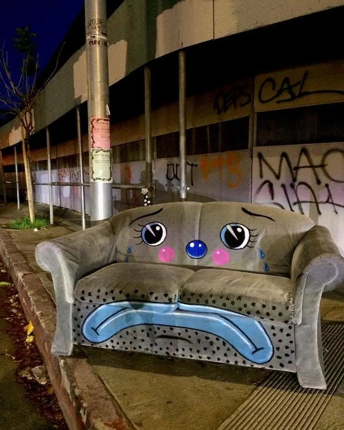 Artist Shows The Sorrow Of Thrown Away Objects He Finds In The Streets By Drawing Sad Clown Faces On Them