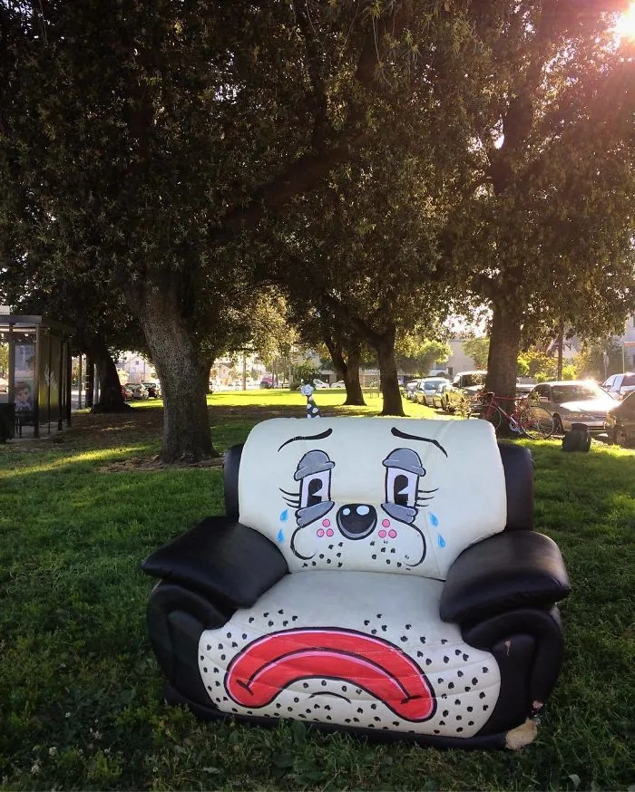 Artist Shows The Sorrow Of Thrown Away Objects He Finds In The Streets By Drawing Sad Clown Faces On Them