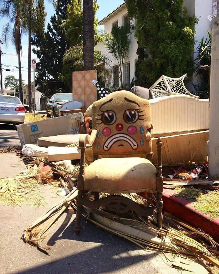Artist Shows The Sorrow Of Thrown Away Objects He Finds In The Streets By Drawing Sad Clown Faces On Them