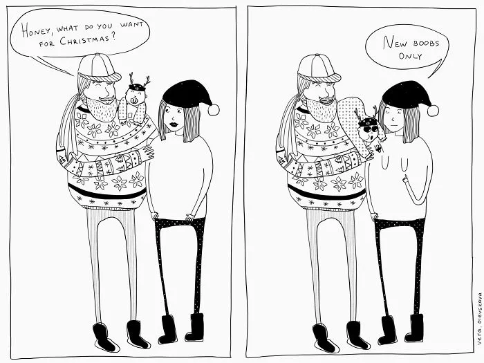 "Honey, What Do You Want For Christmas? New Boobs Only..."- Millennial Mom Illustrates Her Life In Comics
