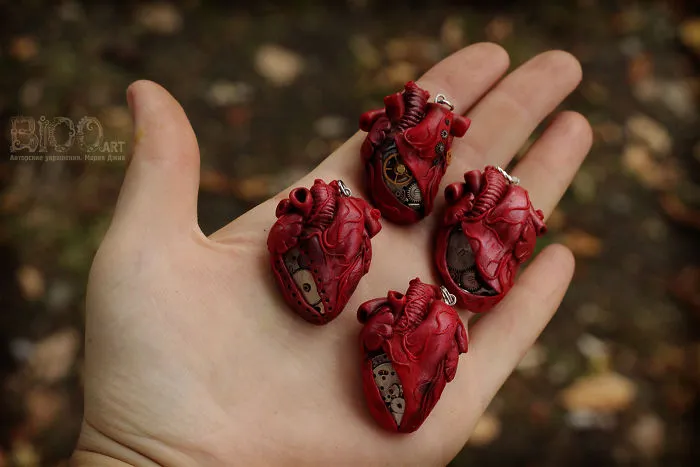 Pendants In The Form Of Anatomical Hearts.