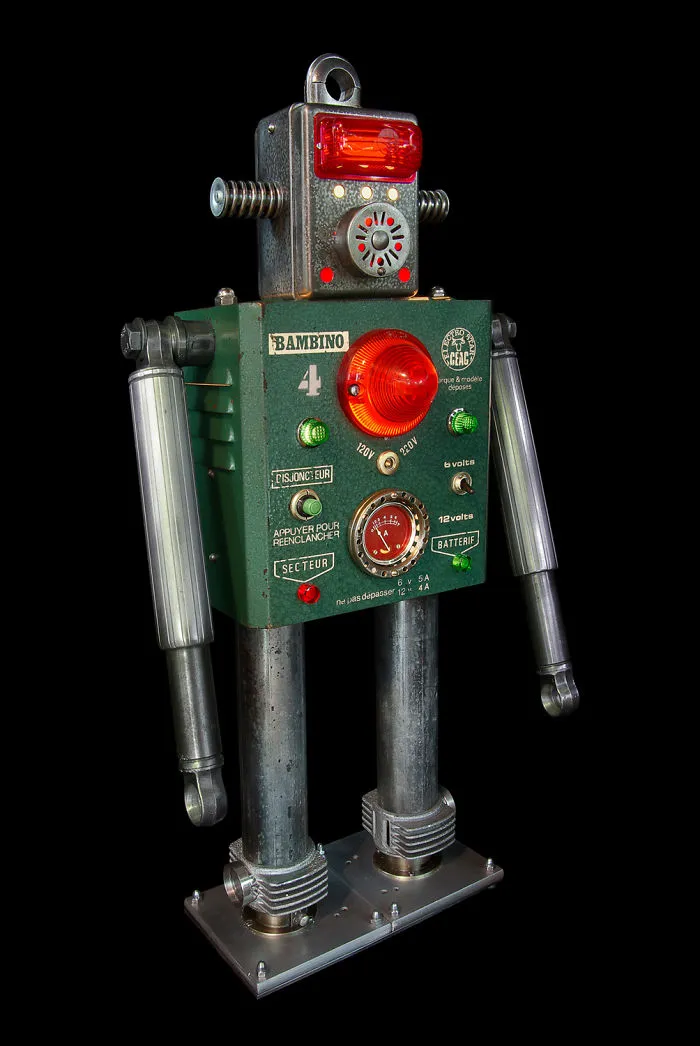 I Sculpt Illuminated Robots From Upcycled Materials