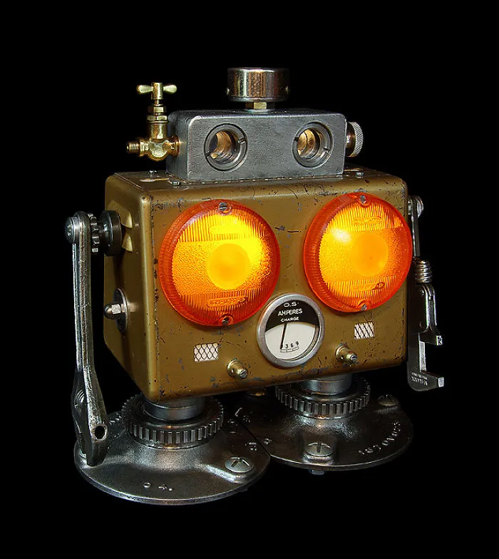 I Sculpt Illuminated Robots From Upcycled Materials