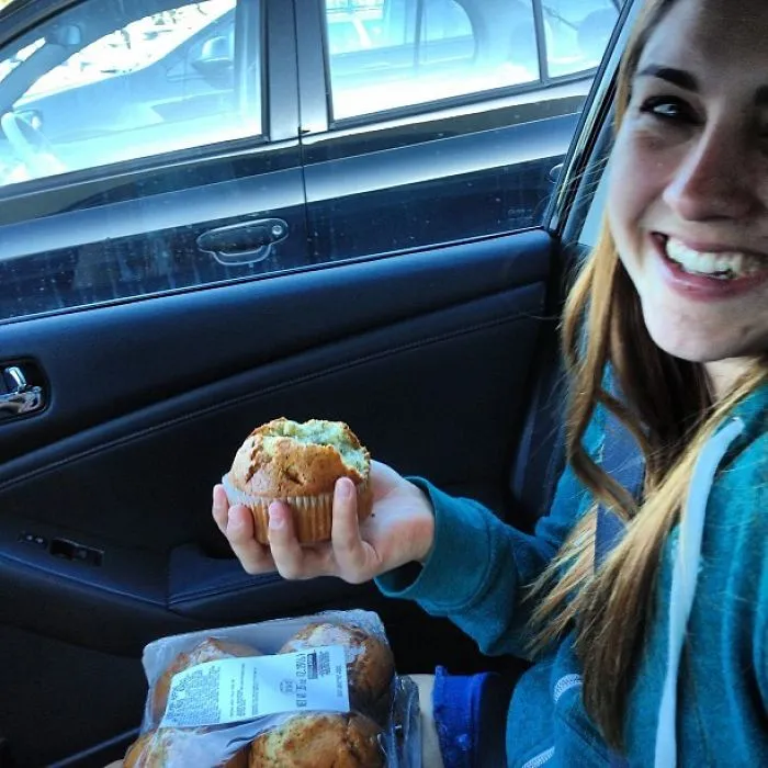 Didn't Even Get The Car Started And She's Opened The Muffins... She Started Crying When I Laughed At Her