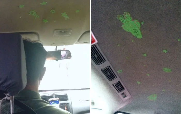 Este uber tenía pegatinas que brillan en la oscuridad en el techo