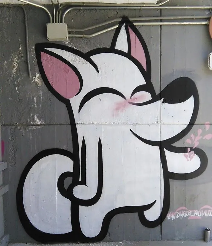 Artist Mixes His Mascot, An Adorable White Dog, With Wonderful Street Arts