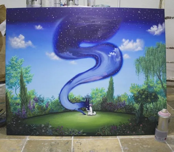 Artist Mixes His Mascot, An Adorable White Dog, With Wonderful Street Arts