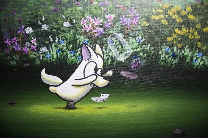 Artist Mixes His Mascot, An Adorable White Dog, With Wonderful Street Arts