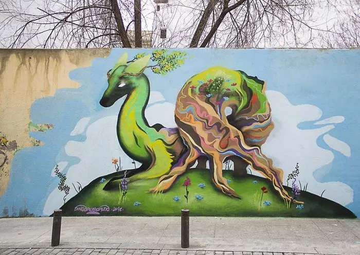 Artist Mixes His Mascot, An Adorable White Dog, With Wonderful Street Arts