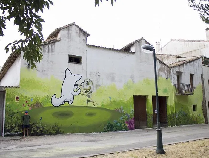 Artist Mixes His Mascot, An Adorable White Dog, With Wonderful Street Arts