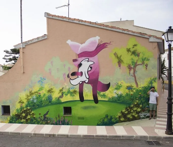 Artist Mixes His Mascot, An Adorable White Dog, With Wonderful Street Arts