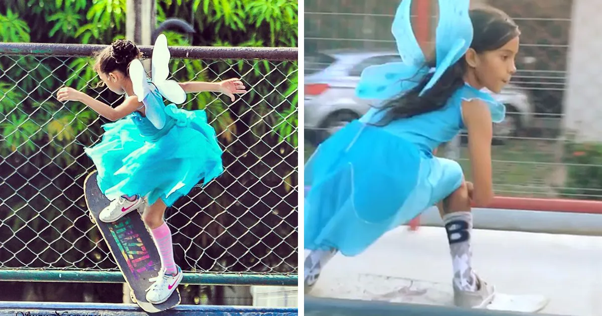 Una pequeña brasileña se vuelve viral haciendo increíbles trucos en su skateboard mientras va vestida de princesa hada