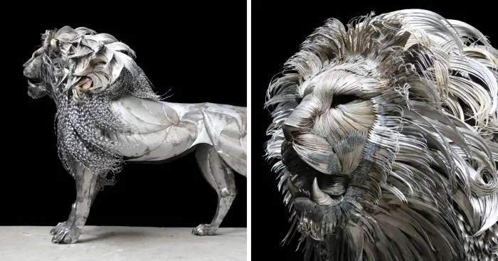Kali, Hammered Steel Lion Sculpture