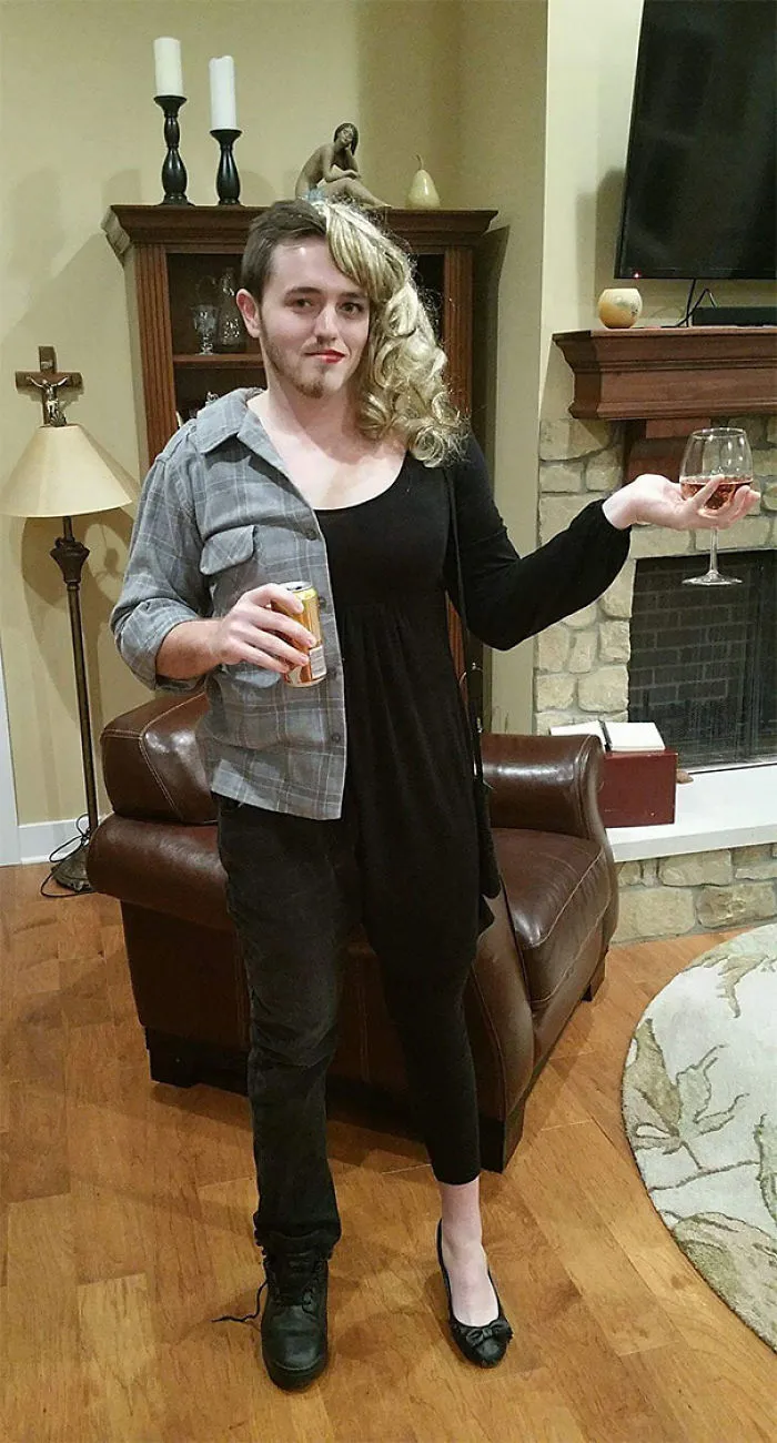 My Brother Was Sad His Girlfriend Couldn't Come To Our Halloween Party, So He Came As Both Of Them