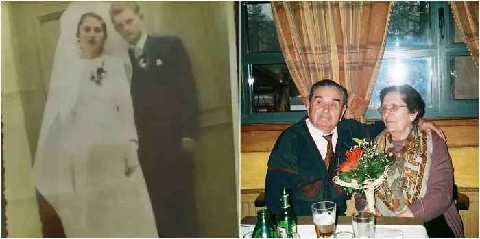 On Their Wedding Day In 1953 And On Their 61st Wedding Anniversary.