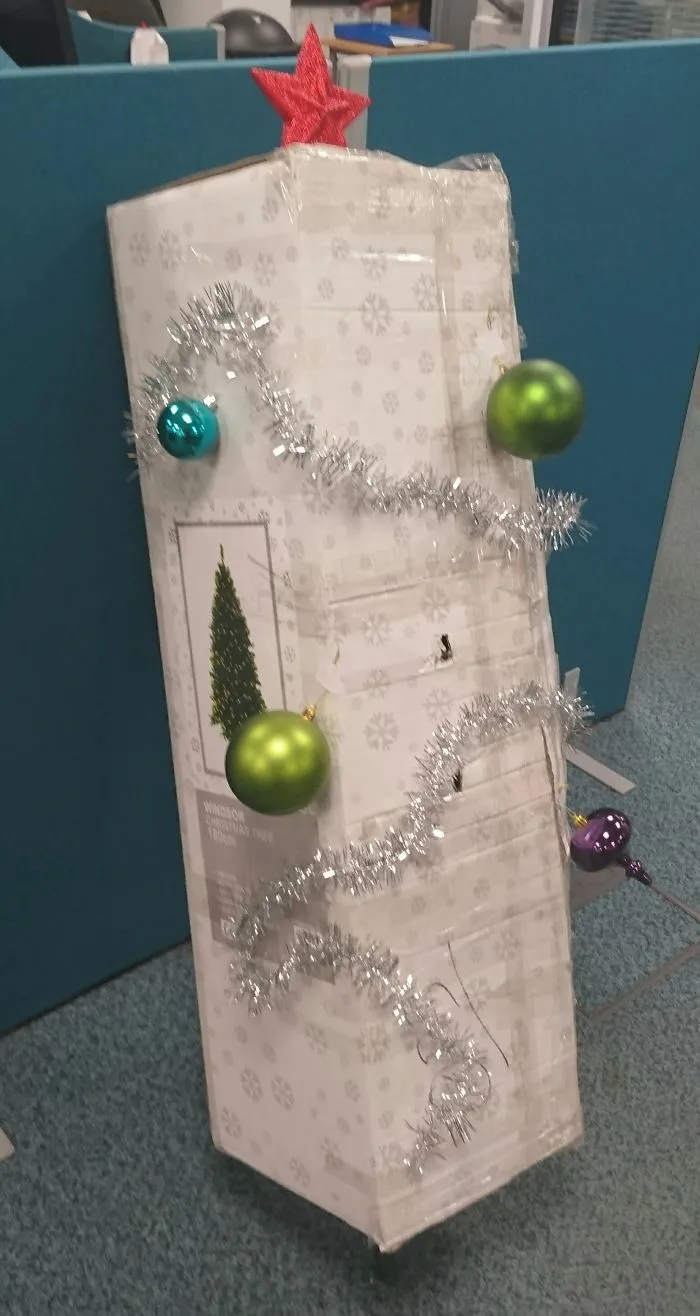 No One At Work Has Taken Responsibility For Decorating The Christmas Tree, For The Last Week It Has Been Propped Up In Its Box Waiting. Today, I Stepped Up To The Plate