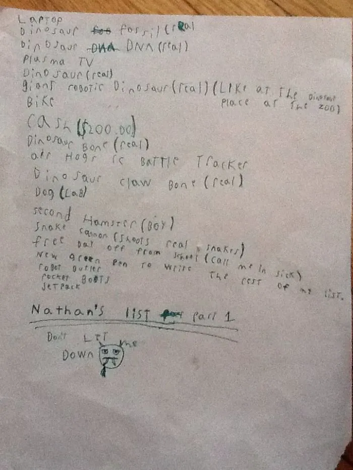 My 10 Year Old Son's Christmas List. I May Come Up A Little Short On Some Of These