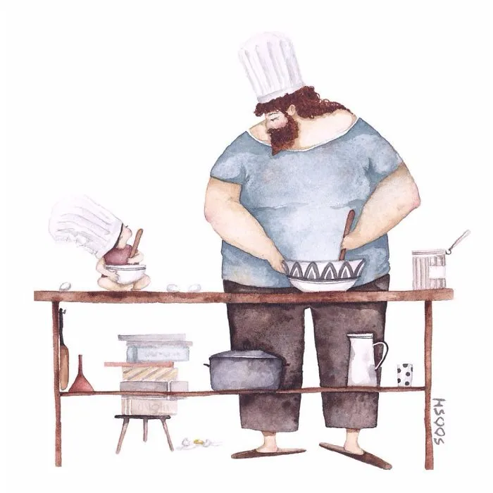 Cooking Together. Eggs' Shells In Their Breakfast Omelet Don't Bother Them At All. Crunchy!