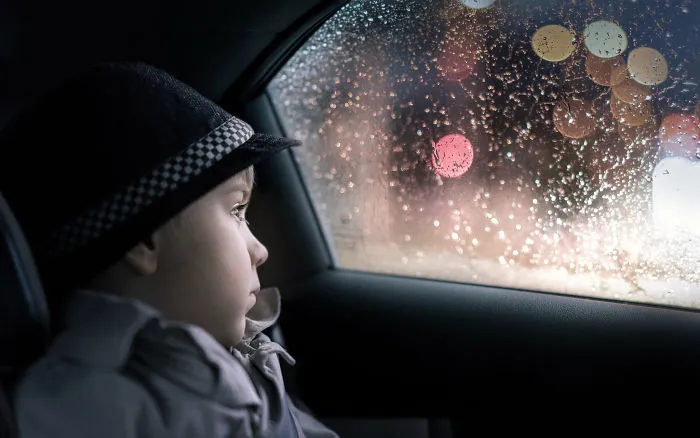 My Son Adam In Our Car, Coming Back Home In The Evening After An Exciting Day