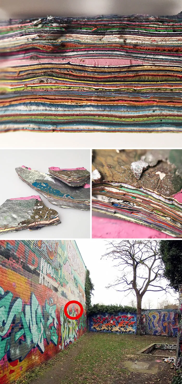 What Happens When You Peel Off 30 Years Of Graffiti? You Get A Layered Timeline Of 30 Years, Just Like A Tree But Made Out Of Spray Can Paint. That Is The Wall (And Part) I Took It From