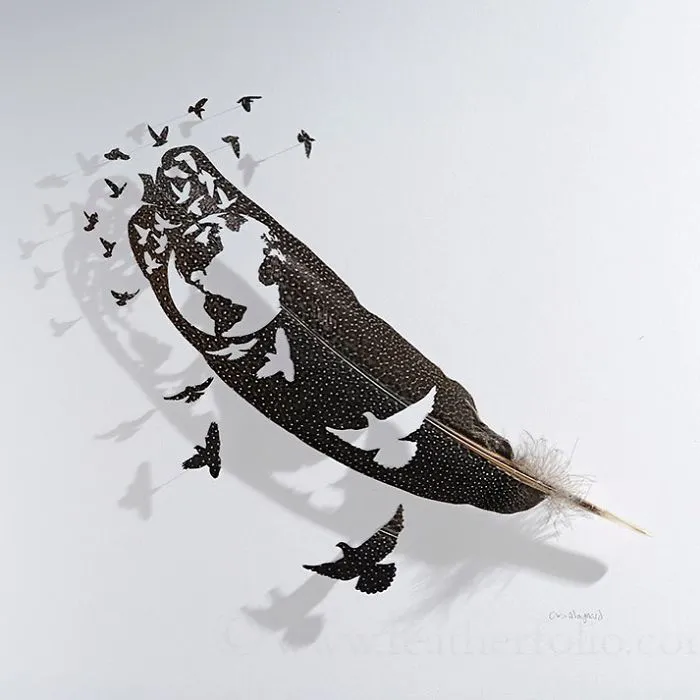 I Use Eye Surgery Scissors And Scalpels To Carve Feathers Into Intricate Art (New Pics)