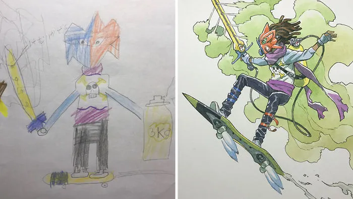 Este padre convierte los dibujos de sus hijos en increíbles personajes de anime (4ª parte)
