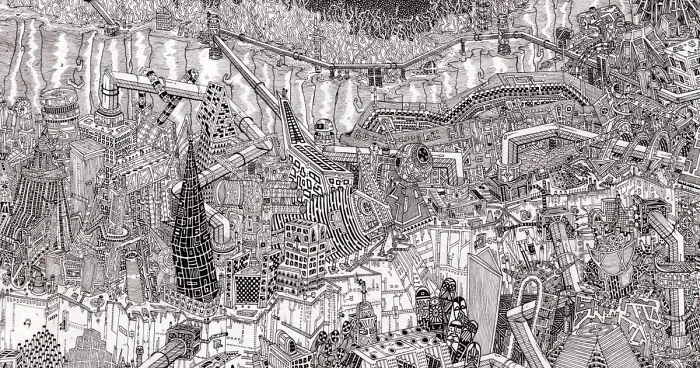 I Designed My Own Imaginary Cityscape In Black And White Using Markers