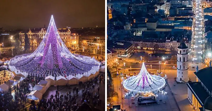 Spectacular Christmas Tree In Vilnius Features 70,000 Lightbulbs And 900 Toys