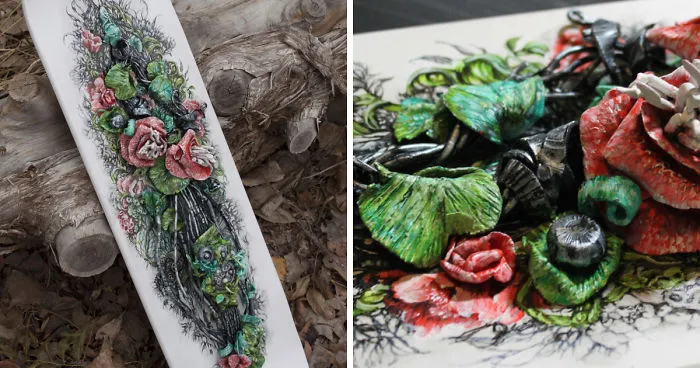 Hand Painted Skatedeck With Sculpture
