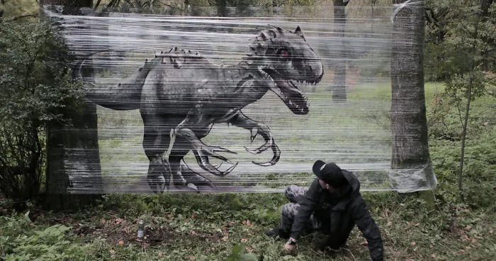 I Spray-Paint Animals On Plastic Wrap In The Forest
